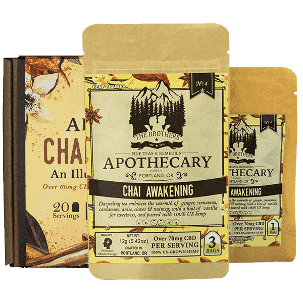 Three Sizes of Chai Awakening, CBD Chai, by the Brother's Apothecary