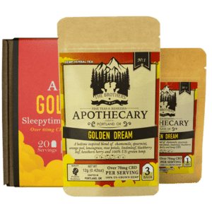 3 sizes of Golden Dream, CBD Chamomile Tea, by the Brother's Apothecary