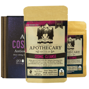 Three Sizes of Cosmic Cleanse, CBD Rooibios tea, by The Brother's Apothecary