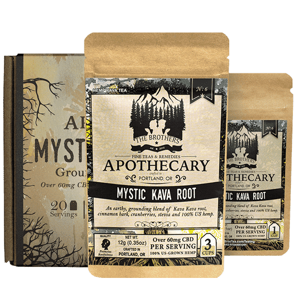3 sizes of Mystic Kava, CBD Kava Tea, by The Brother's Apothecary