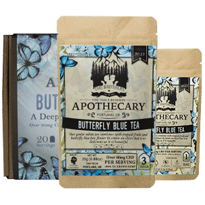 3 sizes of Butterfly Blue, CBD Jasmine Tea, By the Brother's Apothecary