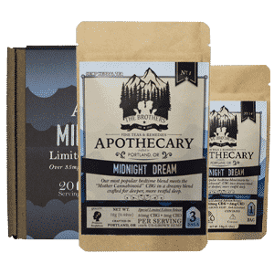 Three packages of Midnight Dream CBG chamomile tea, a bedtime tea by The Apothecary