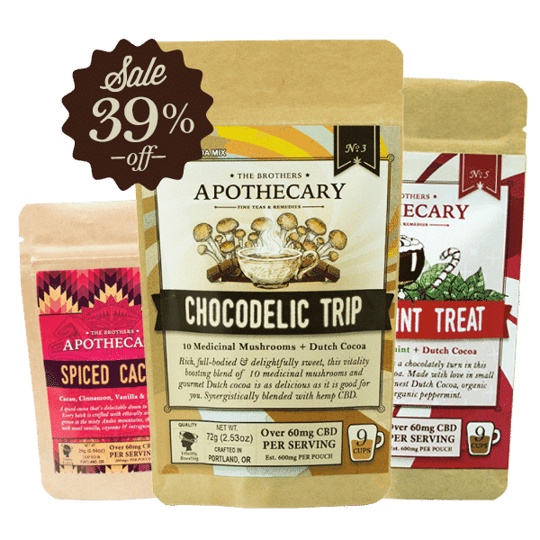 Chocolate Lovers gift bundle featuring Spiced Cacao, Chocodelic Trip, and Peppermint Treat