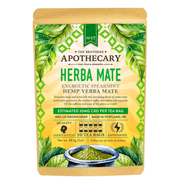 CBD yerba mate by The Brothers Apothecary, front label